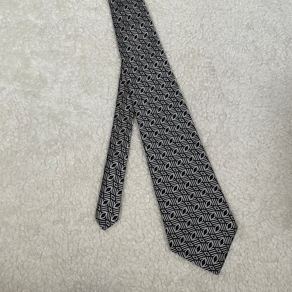 Oscar de la Renta Silk Neck Tie Geometric Print Black White Purple - Picture 1 of 7